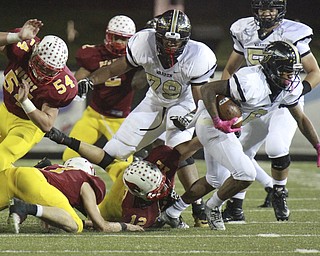 William D. Lewis The Vindicator  HArding's ILynn Bowden(6) is chased by a host of Mooney defenders during 1rst half action 10-15-15 at Stambaugh