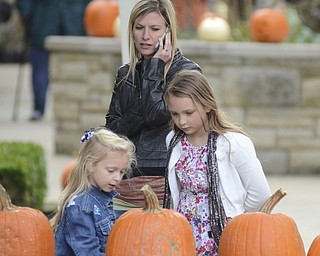 Katie Rickman | The Vindicator.Willow Shank 6, on left, and her sister Eliyana (OKAY) 9 look at pumpkins with their mother Aimee during the 12th Annual Pumpkin Walk at Twilight at Fellows Riverside Gardens Sunday evening.
