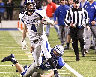 William D Lewis The Vindicator  Poland's Dylan Garverbreaks free from Hubbard's Brett Lopuchovsky (12) to score during 10-23-15 action in Hubbard.