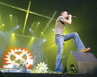 Brad Arnold, lead singer of Three Doors Down, sings the second song of the night "Better Life" Saturday, Oct. 29, 2005 at the Youngstown Convocation Center. photo by jean neice | The Vindicator