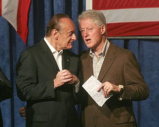 ROBERT  K.  YOSAY  | THE VINDICATOR --...Former President Bill Clinton shares a moment with Lee Fisher who is running for senate as Mr Clinton visited the Mahoning County Democrats annual breakfast Saturday morning in Youngstown..The former president was stumping for democratic hopefuls in state and congressional races here in Ohio .... -30-(AP Photo/The Vindicator, Robert K. Yosay)