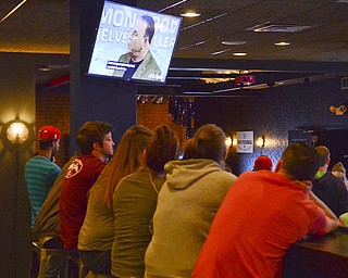 Katie Rickman | the Vindicator.Most seats were taken by patrons who watched the premiere of the show Bar Rescue at The Federal downtown Youngstown Sunday night. All eyes were on the screen as John Taffer (seen on the tv) rebuked the bar owners during the episodes filming.