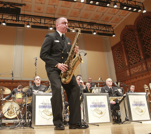 William D Lewis The Vindicator  US Navy Band Commodores Jazz Ensemble saxophonist Luis Hernandez of Miami plays during a 10-26-15 concert at Stambaugh auditoriun in Youngstown.