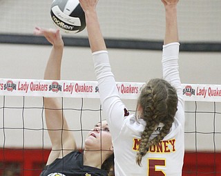 William D Lewis the Vindicator Crestview's Makenzie Daub(15) shoots past Mooney's Autumn DeSantis(5) during 10-26 action at salem.