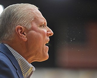 KENT, OHIO - NOVEMBER 14, 2015: Jerry Slocum of YSU shouts instructions during the 1st half of Saturday nights game at the Memorial Athletic and Convocation Center. Kent State won 79-70. DAVID DERMER | THE VINDICATOR