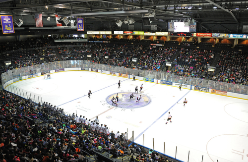 YOUNGSTOWN, OHIO _ DECEMBER 2, 2015: A packed house of school children watch the Youngstown Phantoms take on the Muskegon Lumberjacks during a Wednesday morning game at the Covelli Centre. DAVID DERMER | THE VINDICATOR