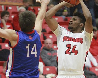 William d Lewis The Vindicator YSU's Cameron Morse(24) shoots around  American's Jesse reed(14) during 12-4-15 action at YSU.