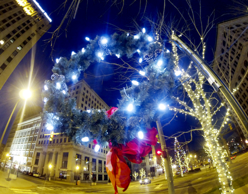 William d Lewis The Vindicator A holiday wreath decorates downtown Youngstown.