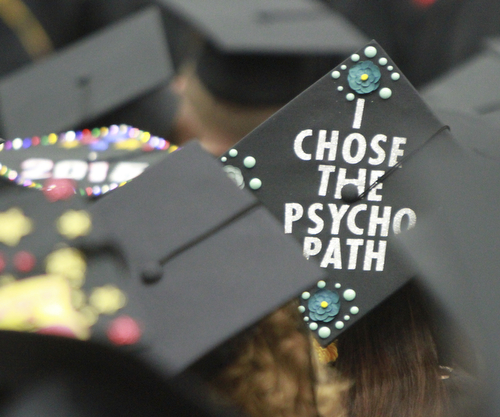 William D. Lewis the Vindicator Mortar Boards carried a variety of messages during 12132015 ysu commencement.wn.