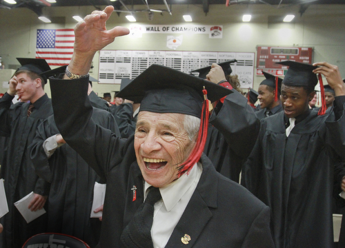 William D Lewis  Ray Ornelas reacts after being awarded a diploma Sunday 06072015  at Struthers HS graduation. He was one of several veterans awarded diplomas. They did not graduate with their classes because of military service.