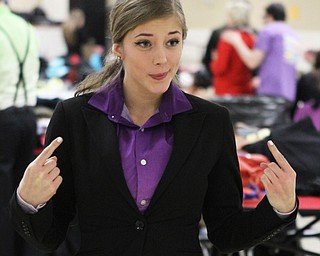 Briana Davis of Columbiana High School runs through her lines of her duo Interpretation of one of the book series of Narnia in the cafeteria of Canfield High School during a Speech and Debate competition on Saturday morning.  Dustin Livesay  |  The Vindicator  1/9/16  Canfield.