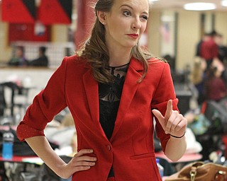 Cortland Stone of Columbiana High School practices her humorous interpretation of Ace Ventura Pet Detective in the cafeteria of Canfield High School during a Speech and Debate competition on Saturday morning.  Dustin Livesay  |  The Vindicator  1/9/16  Canfield.