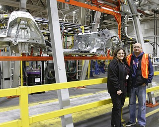       .   ROBERT K. YOSAY  | THE VINDICATOR..one of the new 2016 Cruze Frames  ( unibody ?)  with Michele Lambert  -  and Robert Morales....president of 1714 ..GM Lordstown - as it ramps up to the New Generation Cruise 2016 in February....--30-...