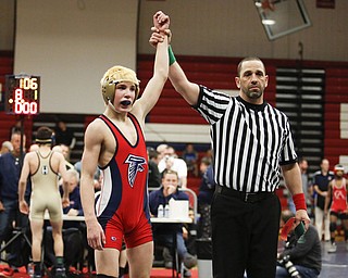 Fitch's Gus Sutton beat Southeast's Logan Martin in the 106 pound championship match during the 2016 Josh Hephner Memorial Tournament at Austintown-Fitch High School, Saturday, Jan. 23, 2016, in Youngstown, Ohio. Alex Slitz for The Vindicator