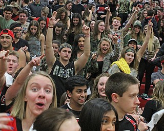 The Canfield High School student section cleared out of the stands after time expires giving the Cardinals a 44-41 victory over Poland High School on Friday night at Canfield High School.  Dustin Livesay  |  The Vindicator  1/29/16  Canfield High School.