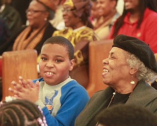 William D Lewis the Vindicator Preston Frost and hisgrandmother Mildred turner of Youngstown were among a full house on hand for a talent show/black history program at BeulahBaptist Church in youngstown sunday 2-7-16.