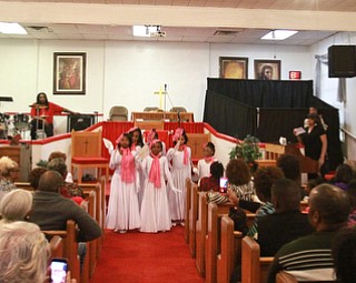 William D Lewis the Vindicator Daughters of Bethel,  a liturgical dance ministry from New Bethel Baptist church perform during a talent show/black history program at Beulah Baptist Church in youngstown sunday 2-7-16.
