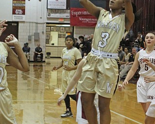 Warren Harding's Kia Allen (3) puts up an open jump shot during the second quarter of Thursday nights matchup against Boardman High School at Boardman High School.  Dustin Livesay  |  The Vindicator  2/18/16  Boardman.