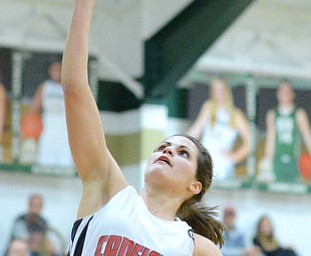 Jeff Lange | The Vindicator  MON, FEB 22, 2016 - Canfield's Serena Sammarone (54) looks to the basket for two during the Cards' sectional semi final game against Boardman at Lebron James Arena in Akron on Monday.