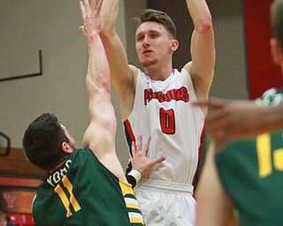 William D Lewis The Vindicator  YSU's Matt Dolan(0) shoots over WSU's JT Yoho(11) during 2-25-16 game at YSU