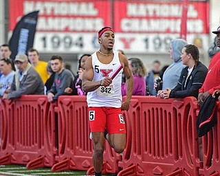 YOUNGSTOWN, OHIO - FEBRUARY 28, 2016: Leighton Antonio of Youngstown State sprints to the finish line during the men's 4x400 meter relay during the Horizon League Championship meet at the Watts Training Facility. DAVID DERMER | THE VINDICATOR