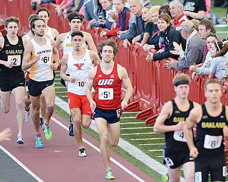 Jeff Lange | The Vindicator  SUN, FEB 28, 2016 - Austin McLean (10) runs with a pack of competitors in the men's one mile run event during the Horizon League Indoor Track Championship in Youngstown Sunday. McLean came in second place with a time of 4:07.37.