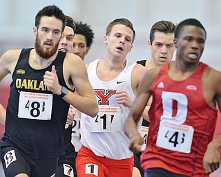 Jeff Lange | The Vindicator  SUN, FEB 28, 2016 - Youngstown's Jon Hutnyan (1) runs along with the group in the men's 800 meter run held during the Horizon League Indoor Track Championship in Youngstown Sunday.