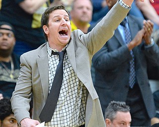 Jeff Lange | The Vindicator  WED, MAR 2, 2016 - Harding Raiders head coach Andy Vlajkovich calls out a play late in Wednesday's DI district semifinal against Louisville at Alliance High School.