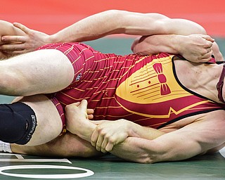 COLUMBUS, OHIO - MARCH 3, 2016: Anthony Renforth of South Range attempts to break free from the control of Wade Smiddy of Mechanicburg during their 145lb Division III championship bracket bout Thursday night at Schottenstein Center. DAVID DERMER | THE VINDICATOR