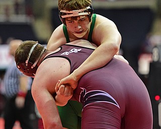 COLUMBUS, OHIO - MARCH 3, 2016: Ian Sharp of West Branch controls the body of Collin Shirley of Rocky River during their 285lb Division II championship bracket bout Thursday night at Schottenstein Center. DAVID DERMER | THE VINDICATOR.