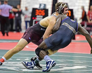 COLUMBUS, OHIO - MARCH 3, 2016: Mario Graziani of Boardman takes down Cal Turner of Gahanna Lincoln during their 160lb Division I championship bracket bout Thursday night at Schottenstein Center. DAVID DERMER | THE VINDICATOR.