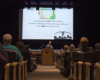 Ohio State Highway Patrol Motor Carrier Enforcement Supervisor Michael Schneider educates adults and children on human trafficing at South Range High School Wed. March 2. Photo by Rebecca Devereaux