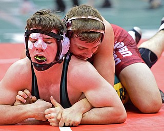 COLUMBUS, OHIO - MARCH 4, 2016: Mario Graziani of Boardman controls the back of Michael Carpenter of St. Edwards during their 160lb Division I championship bracket bout Friday afternoon at Schottenstein Center. DAVID DERMER | THE VINDICATOR
