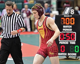 COLUMBUS, OHIO - MARCH 4, 2016: Anthony Renforth of South Range walks onto the mat before his 145lb Division III consolation bracket bout Friday afternoon at Schottenstein Center. DAVID DERMER | THE VINDICATOR