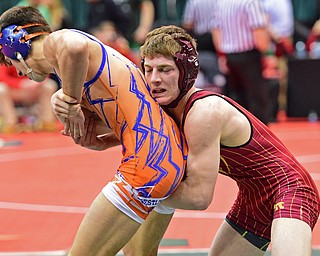 COLUMBUS, OHIO - MARCH 4, 2016: Anthony Renforth of South Range controls the back Alex Neuberger of Milan Edison during their 145lb Division III consolation bracket bout Friday afternoon at Schottenstein Center. DAVID DERMER | THE VINDICATOR