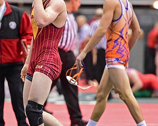 COLUMBUS, OHIO - MARCH 4, 2016: Anthony Renforth of South Range walks off the mat after being defeated by Alex Neuberger of Milan Edison after their 145lb Division III consolation bracket bout Friday afternoon at Schottenstein Center. DAVID DERMER | THE VINDICATOR