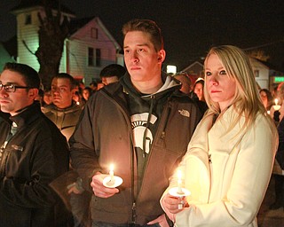 William d Lewis the vindicator  Mike Maietta and Sarah Hamilton were among the more than 200 people who gathered 3-5-16 on Orchard Ave in Hubbard for vigil to remember Cody Pitts who was murdered near that site.