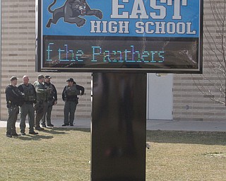      ROBERT K. YOSAY  | THE VINDICATOR..Students and police inside of East High School when a series of fights broke out Tuesday morning all agree that the scene was chaotic..More than two dozen officers responded to the school after a fight about 11:10 a.m. that was broken up, then escalated into a series of several other fights Ñ resulting in chemical spray being used to help control those brawling...--30-...