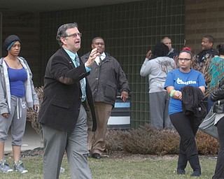     ROBERT K. YOSAY  | THE VINDICATOR..Students and police inside of East High School when a series of fights broke out Tuesday morning all agree that the scene was chaotic..More than two dozen officers responded to the school after a fight about 11:10 a.m. that was broken up, then escalated into a series of several other fights Ñ resulting in chemical spray being used to help control those brawling...--30-...
