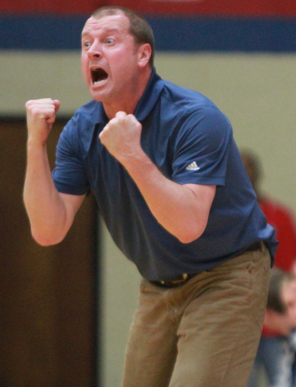 William D. Lewis The Vindicator  McDonald'scoach Jeff Rasile during McDonald's loss to Lutheran East in Canton 3-8-16.