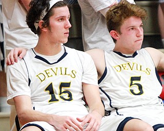 William D. Lewis The Vindicator  McDonald's Jake Reckard(15) and Zack Fedyski(5) watch the final secopnds of McDonald's loss to Lutheran East in Canton 3-8-16.