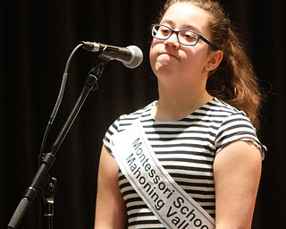      ROBERT K. YOSAY  | THE VINDICATOR..Montessori School Nina C Dill  reacts to misssing the word and coming in second..!...THE VINDICATOR 83rd Regional Spelling Bee  at YSU Kilcawley Room...--30-...