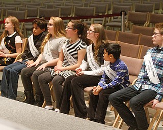      ROBERT K. YOSAY  | THE VINDICATOR..the FINAL 7... await the start of the round..THE VINDICATOR 83rd Regional Spelling Bee  at YSU Kilcawley Room...--30-...