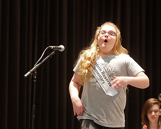     ROBERT K. YOSAY  | THE VINDICATOR..YEP its right -  Western Reserve Elementary Lorelai huff  reacts to the right spelling..THE VINDICATOR 83rd Regional Spelling Bee  at YSU Kilcawley Room...--30-...