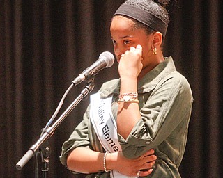      ROBERT K. YOSAY  | THE VINDICATOR..McGuffey Elementary -  Tamea Stonework - thinks about her spelling....THE VINDICATOR 83rd Regional Spelling Bee  at YSU Kilcawley Room...--30-...