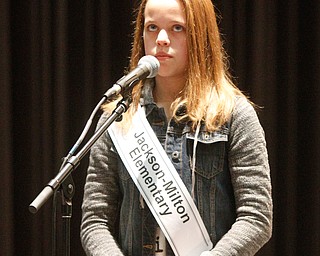      ROBERT K. YOSAY  | THE VINDICATOR..Need a little help with the word as Chelsea Williams Jackson Milton Elementary .. spells her word..THE VINDICATOR 83rd Regional Spelling Bee  at YSU Kilcawley Room...--30-...