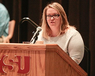      ROBERT K. YOSAY  | THE VINDICATOR..Holly Welch - gave a warm welcome to the parents and students... ( 2014 Master Teacher)THE VINDICATOR 83rd Regional Spelling Bee  at YSU Kilcawley Room...--30-...