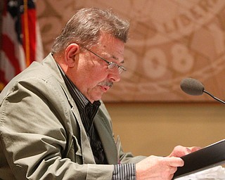      ROBERT K. YOSAY  | THE VINDICATOR..Dr Fred Owens..  Pronouncer of the Words-.as he reads a meaning to a word to be spelled..THE VINDICATOR 83rd Regional Spelling Bee  at YSU Kilcawley Room...--30-...