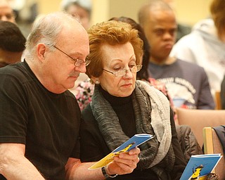      ROBERT K. YOSAY  | THE VINDICATOR..Watching the placements - is Jim and Rose Protain of Struthers as their grandaughter  Emily Protain Competed for South Range Middle Schoo..lTHE VINDICATOR 83rd Regional Spelling Bee  at YSU Kilcawley Room...--30-...