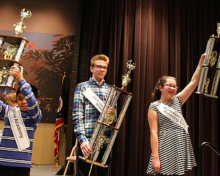      ROBERT K. YOSAY  | THE VINDICATOR..Third place winner AKiva Academy  Devesh Mohapatra - Ryan Staton from Jackson Miltmon Middle School and Nina c Dill form Montessori School...THE VINDICATOR 83rd Regional Spelling Bee  at YSU Kilcawley Room...--30-...